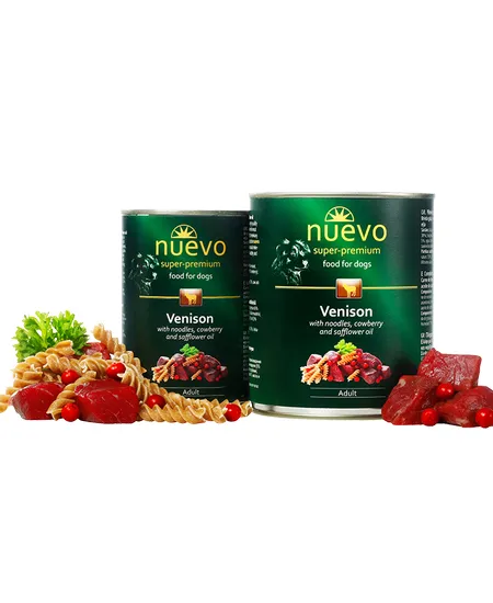 Nuevo Venison with pasta, cranberry and safflower oil dog