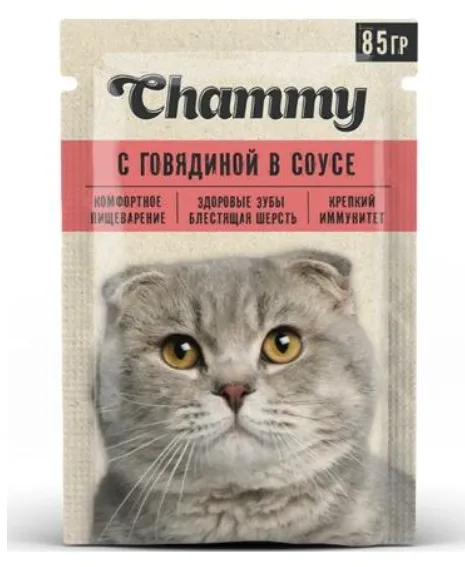 Chammy Консервы для кошек (Говядина в соусе), 85 г
