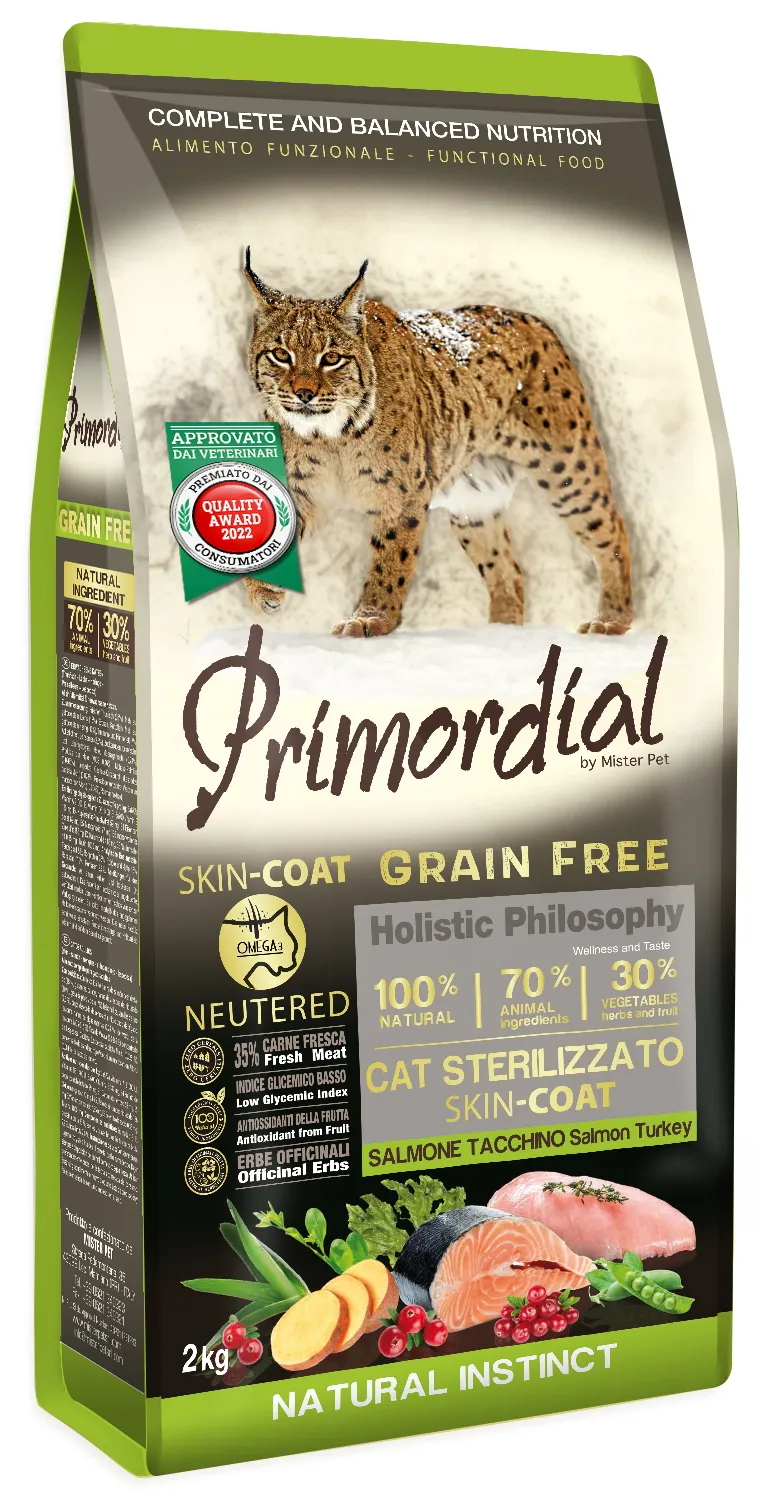 Primordial Cat Adult Neutered Skin & Coat (Лосось, индейка)