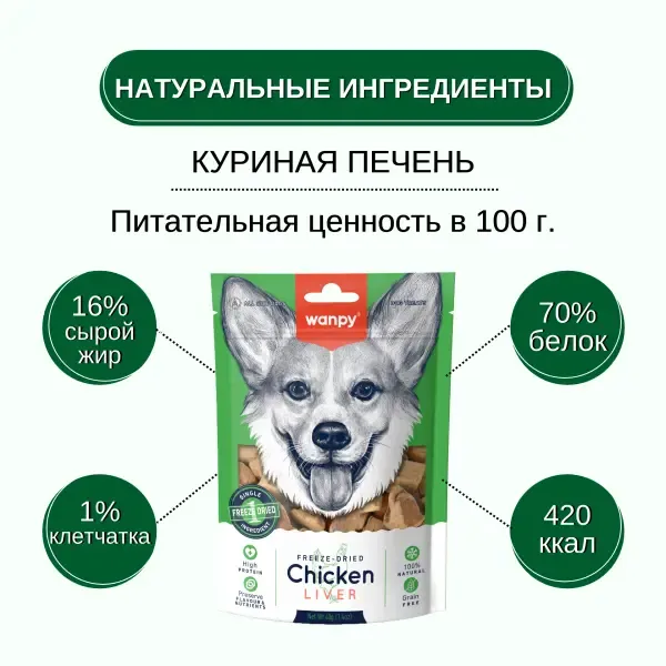 Wanpy Dog Сублимированное лакомство Курица и печень