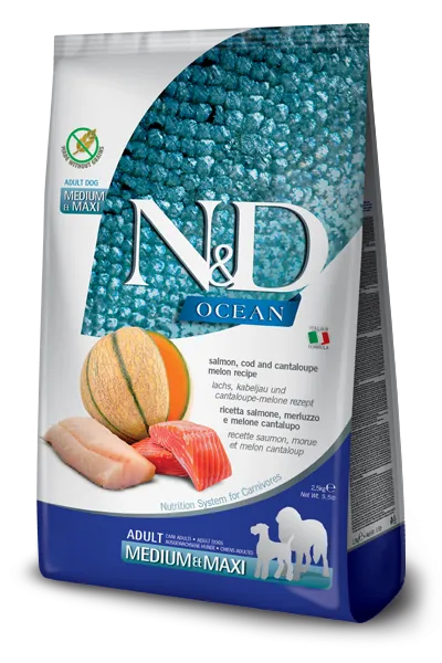 Farmina N&D Ocean GF Adult Medium & Maxi (Лосось, треска и дыня)