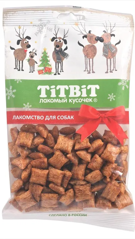 ТИТБИТ Хрустящие подушечки с индейкой и шпинатом для мелких собак (Новогодняя коллекция) 95 г