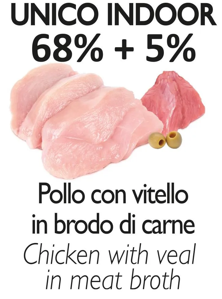 Unica Natura UNICO INDOOR Филе курицы с телятиной и оливками для кошек