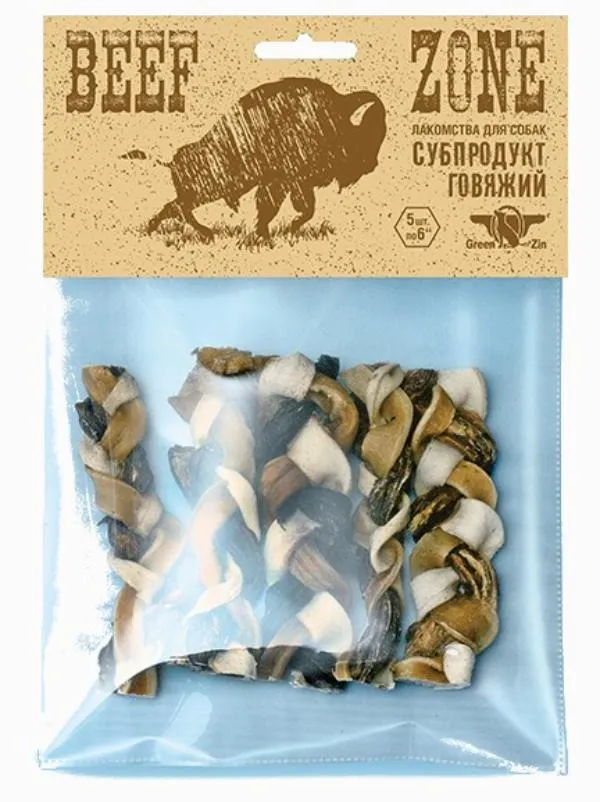 GreenQZin Косичка из сыромятной говяжей кожи и мяса