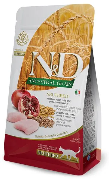 Корм Farmina N&D Ancestral Grain Neutered Cat (Курица и гранат) для кошек