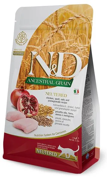 Корм Farmina N&D Ancestral Grain Neutered Cat (Курица и гранат) для кошек