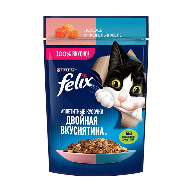 Felix Двойная вкуснятина для кошек (Лосось и форель в желе)