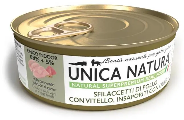 Unica Natura UNICO INDOOR Филе курицы с телятиной и оливками для кошек 70 г