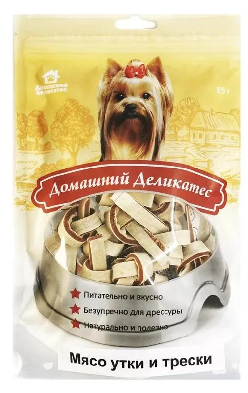 Домашний деликатес Мясо утки и трески для собак, 85 г