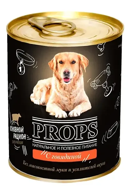 Props Консервы с говядиной для средних и крупных собак, 338 г