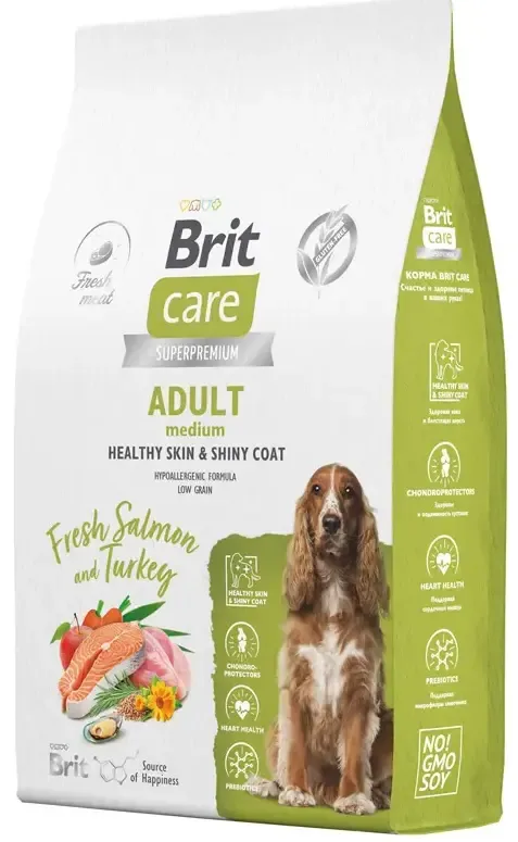 Корм Brit Care Dog Adult M Healthy Skin&Shiny Coat (Лосось, индейка) для собак