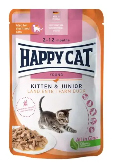 Happy Cat Kitten & Junior Кусочки в соусе (Утка)