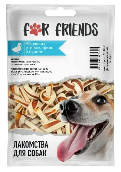 For Friends Лакомство для собак Узелки из утиного филе и сурими