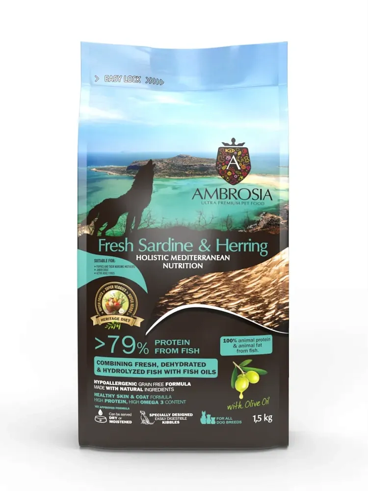 AMBROSIA Mediterranean Puppy All breeds (Сардина, сельдь)