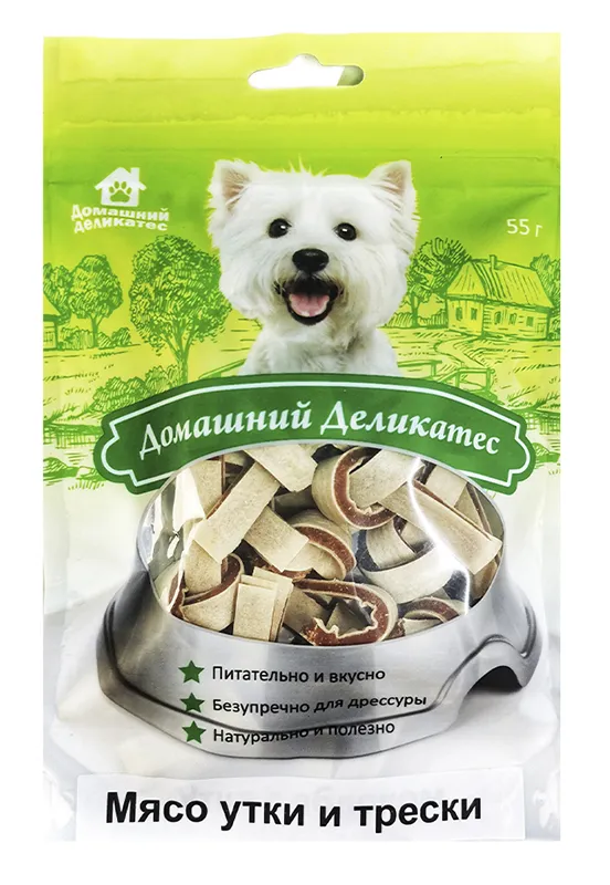 Домашний деликатес Мясо утки и трески, 55 г