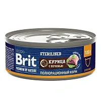 Brit Premium by Nature консервы для стерилизованных кошек (Курица и печень), 100 г