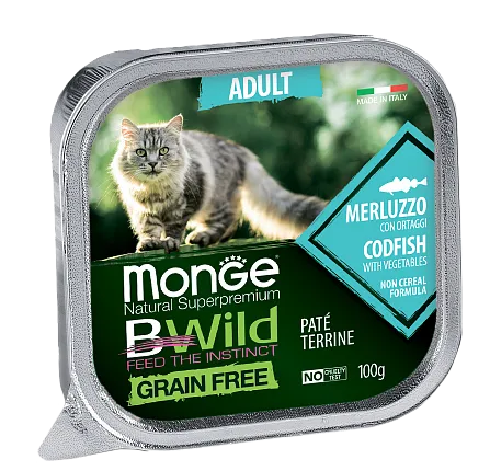 Monge Консервы BWild GF Adult Cat (Треска, овощи)