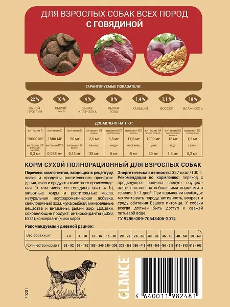 Glance для собак всех пород с говядиной
