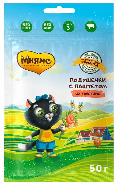 Мнямс Хрустящие подушечки с паштетом из телятины для котят (Фермерская ярмарка), 50 г