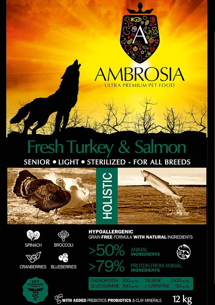 AMBROSIA Senior All Breeds (Индейка, лосось)