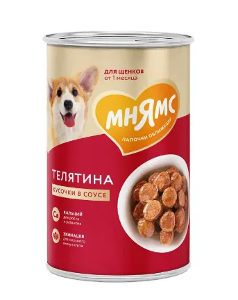 Мнямс консервы для щенков Кусочки в соусе с телятиной "Правильное развитие"