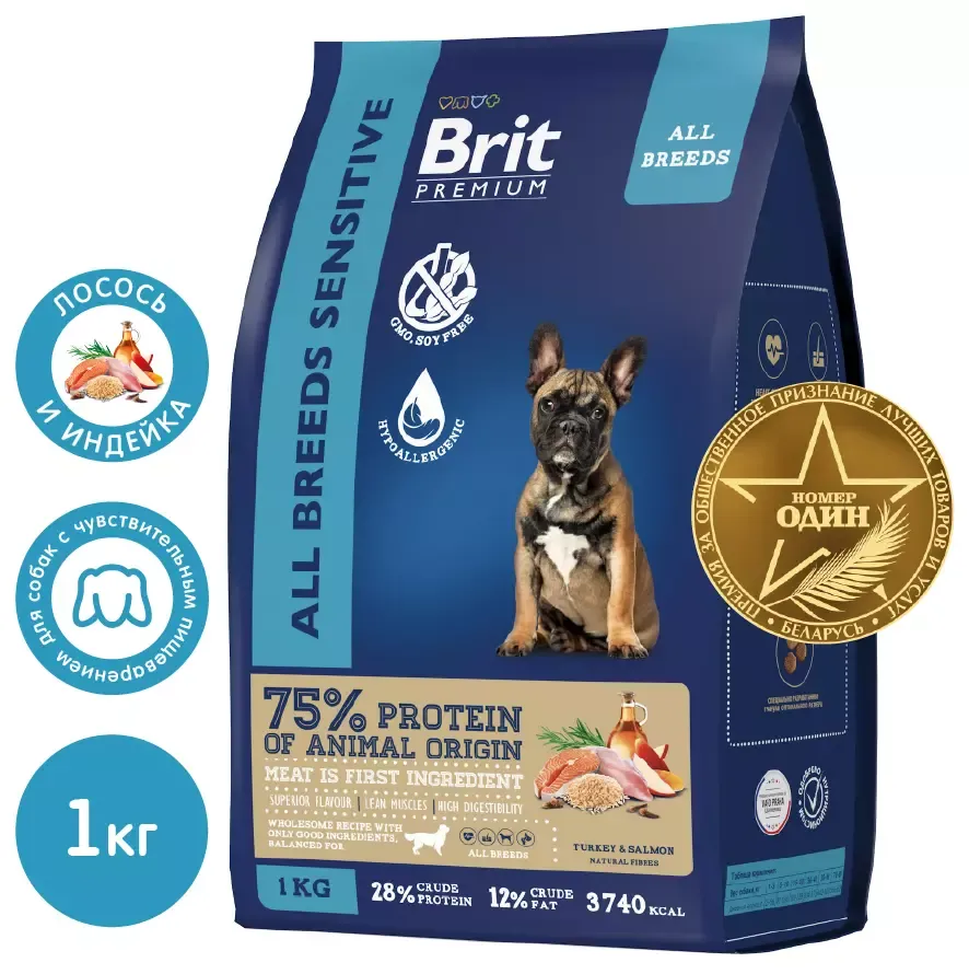 Корм Brit Premium Dog Sensitive Adult All Breeds (Индейка, лосось) для собак