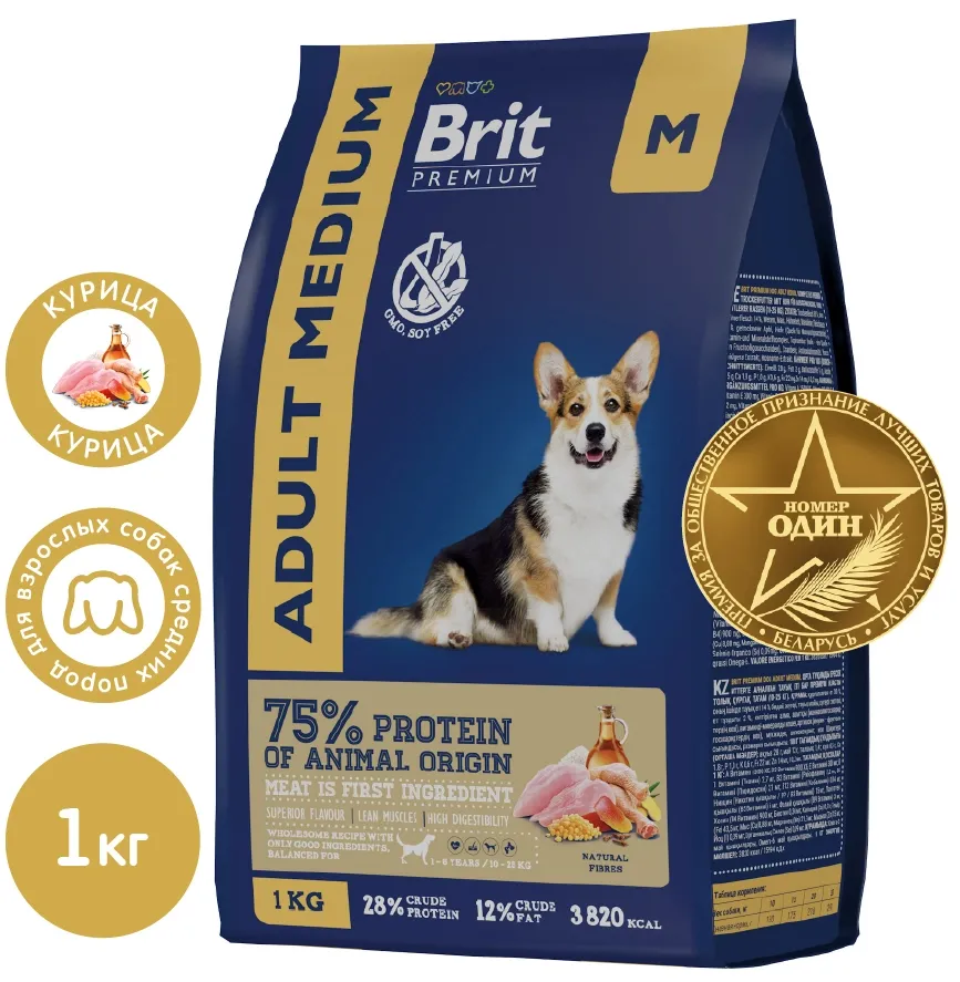 Корм Brit Premium Dog Adult Medium (Курица) для собак
