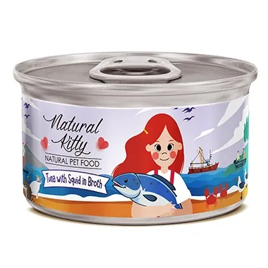 Natural Kitty Тунец с кальмаром в бульоне, 80 г