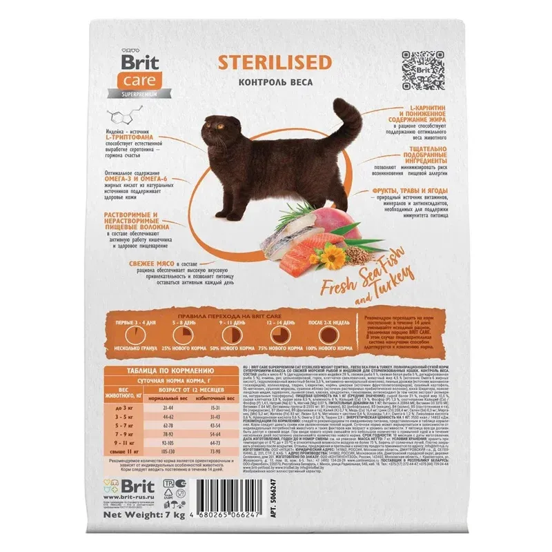 Brit Care Cat Sterilised Weight Control (Морская рыба, индейка)