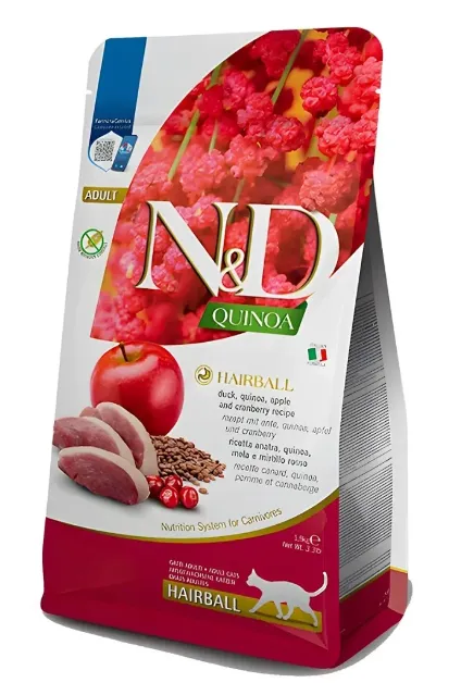 Farmina N&D GF Quinoa Hairball Cat (Утка и яблоко) для кошек, 1,5 кг