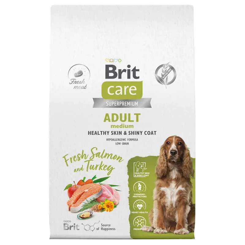 Корм Brit Care Dog Adult M Healthy Skin&Shiny Coat (Лосось, индейка) для собак