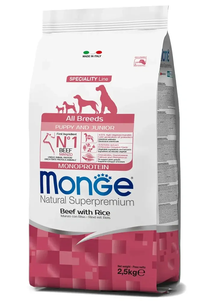 Monge Dog Speciality Puppy & Junior All Breeds (Говядина, рис), 2,5 кг