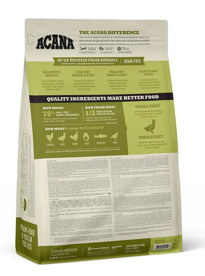 Корм ACANA GRASSLANDS Cat & Kitten (Утка, курица, индейка, сиг, перепел) для кошек