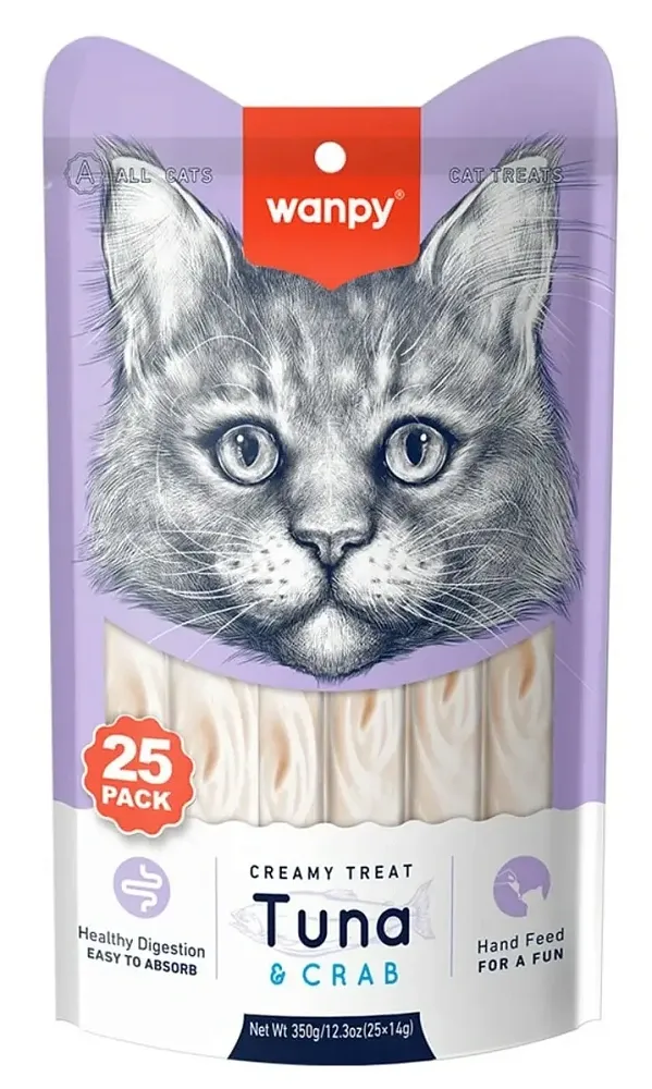 Wanpy Cat Нежное пюре из тунца и краба, 25 шт х 14 г