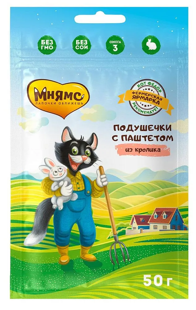 Мнямс Хрустящие подушечки с паштетом из кролика для кошек (Фермерская ярмарка), 50 г