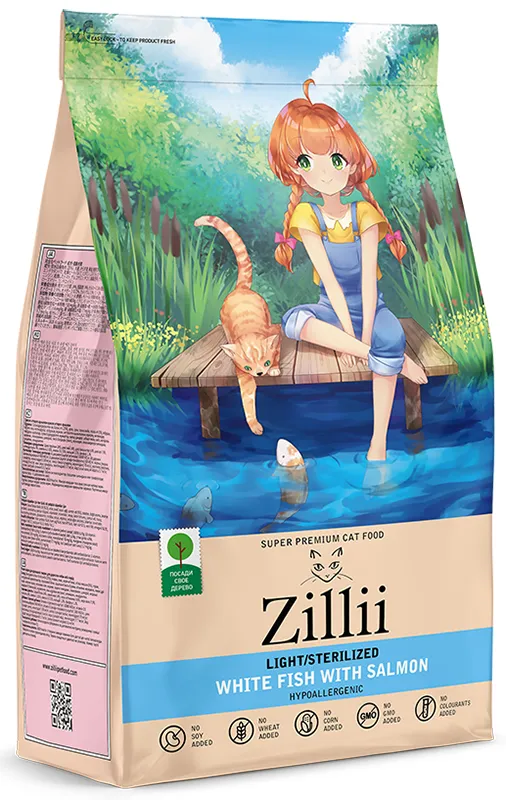 ZILLII Light & Sterilized Cat (Белая рыба, лосось), 2 кг