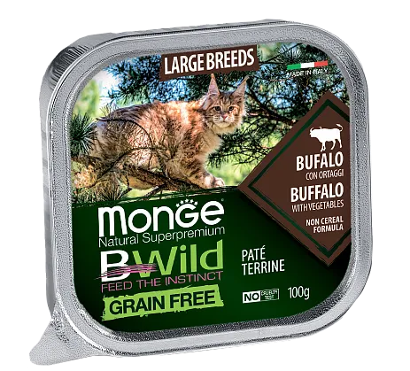 Monge Консервы BWild GF Cat Large Breeds (Буйвол, овощи), 100 г