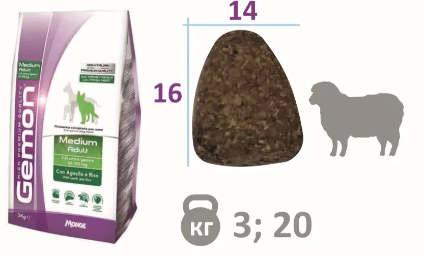 Gemon Dog Medium Adult (Ягненок, рис)