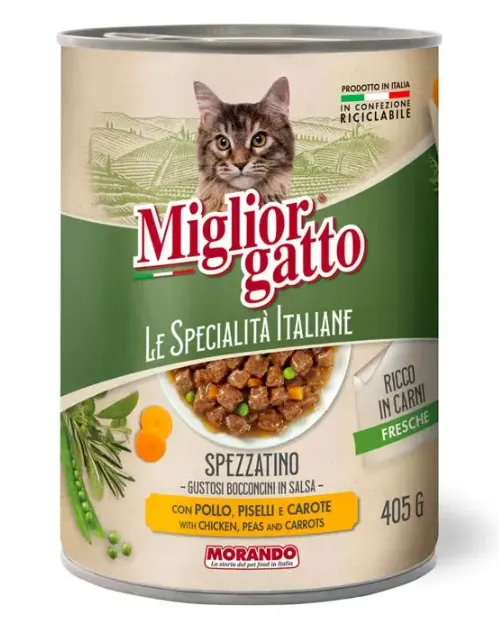 Miglior gatto Консервы Le Specialità Italiane (Курица, горох и морковь в соусе), 405 г