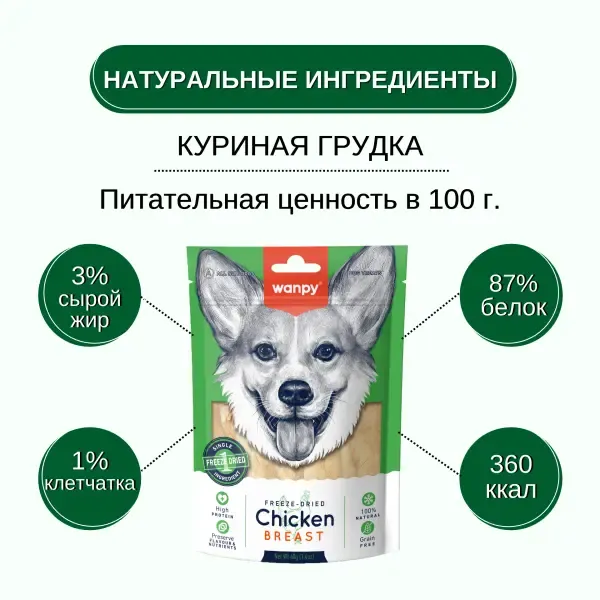 Wanpy Dog Сублимированное лакомство Курица