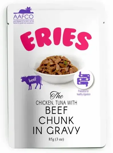 Eries Кусочки говядины, тунца и курицы в подливе, 85 г