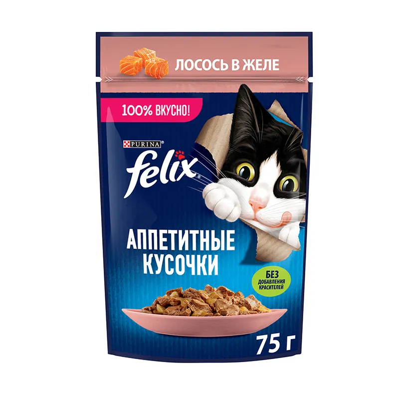 Felix Аппетитные кусочки для кошек (Лосось в желе), 75 г