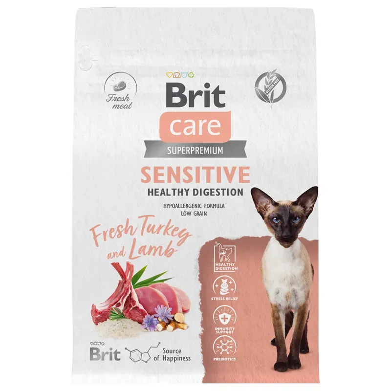 Корм Brit Care Cat Sensitive Healthy Digestion (Индейка, ягненок) для кошек