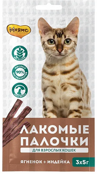 Мнямс Лакомые палочки для кошек (Индейка, ягненок)