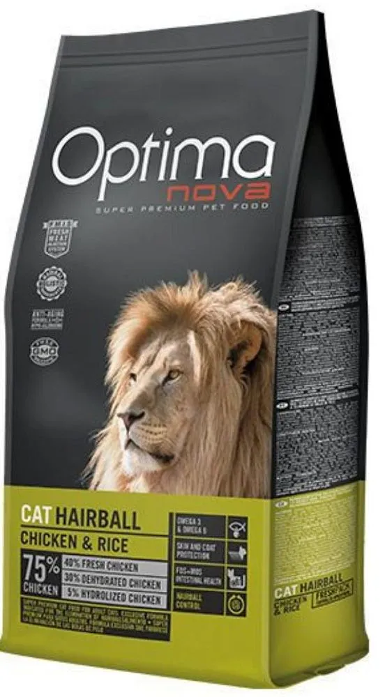 Корм Optima Nova Cat Hairball (Курица и рис) для кошек