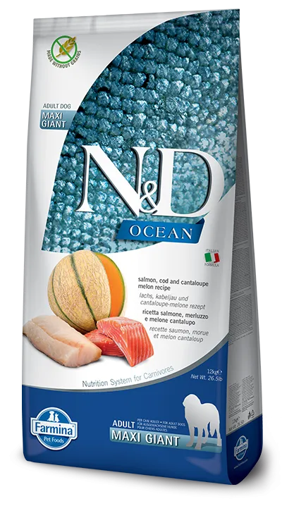 Farmina N&D Ocean GF Adult Maxi Giant (Лосось, треска, дыня), 12 кг