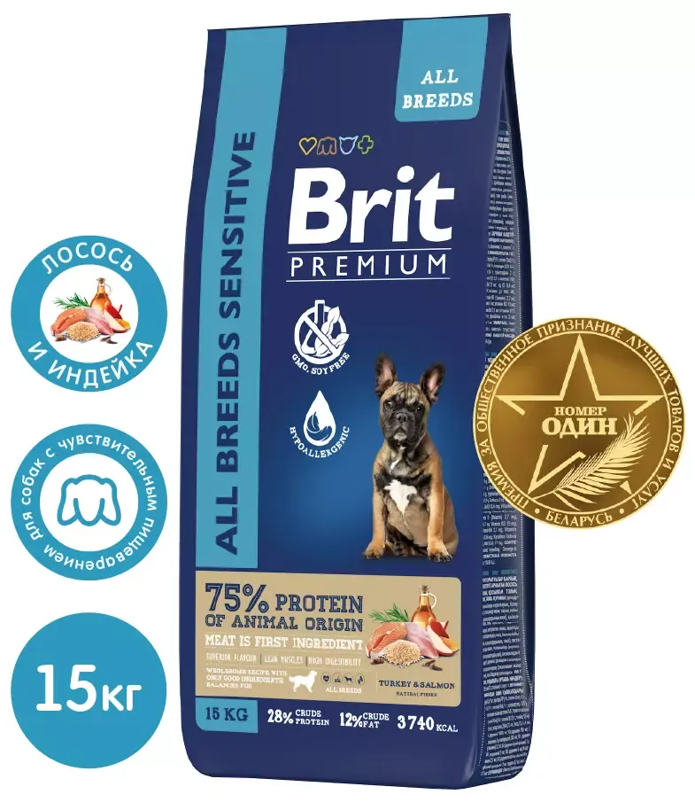 Корм Brit Premium Dog Sensitive Adult All Breeds (Индейка, лосось) для собак