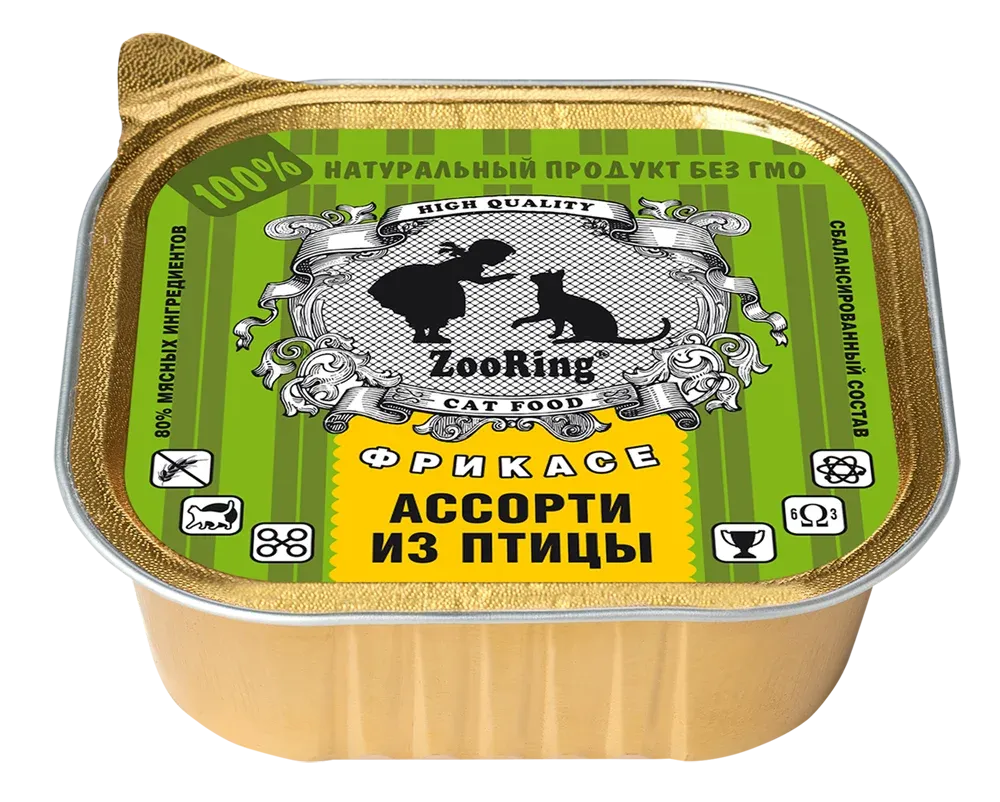 ZooRing Паштет Ассорти из птицы для кошек, 100 г