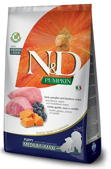 Farmina N&D Pumpkin GF Puppy Medium & Maxi (Тыква, ягненок, черника)