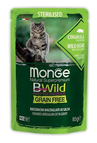 Monge Пауч BWild GF Sterilised Cat (Кабан, овощи), 85 г